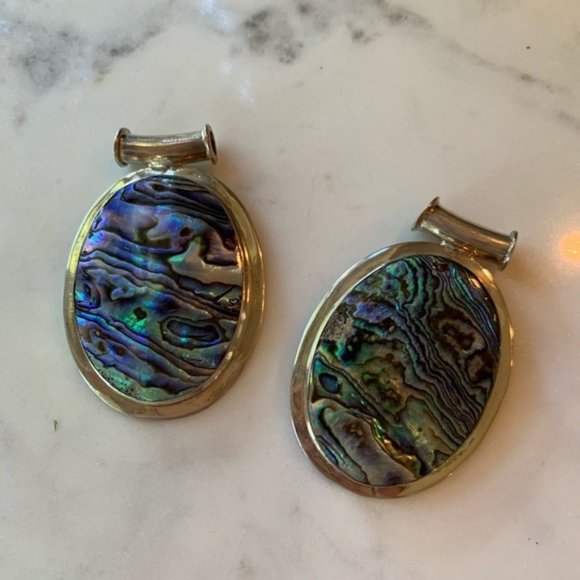 Abalone Oval Sterling Silver Plated Border Pendant - Picture 1 of 2